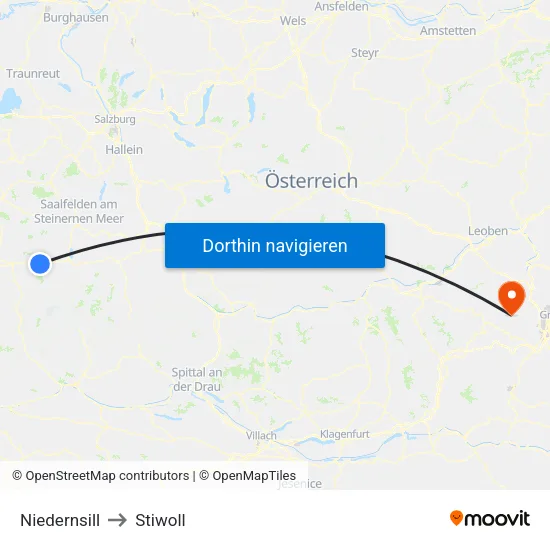 Niedernsill to Stiwoll map