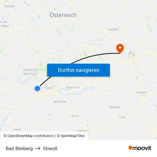 Bad Bleiberg to Stiwoll map