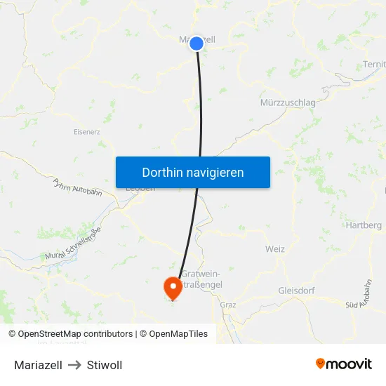 Mariazell to Stiwoll map