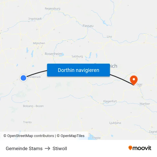 Gemeinde Stams to Stiwoll map