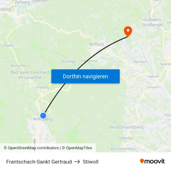 Frantschach-Sankt Gertraud to Stiwoll map