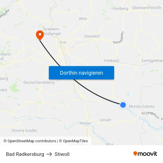 Bad Radkersburg to Stiwoll map