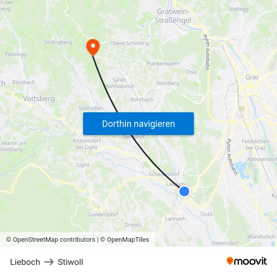 Lieboch to Stiwoll map