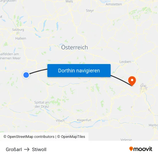 Großarl to Stiwoll map