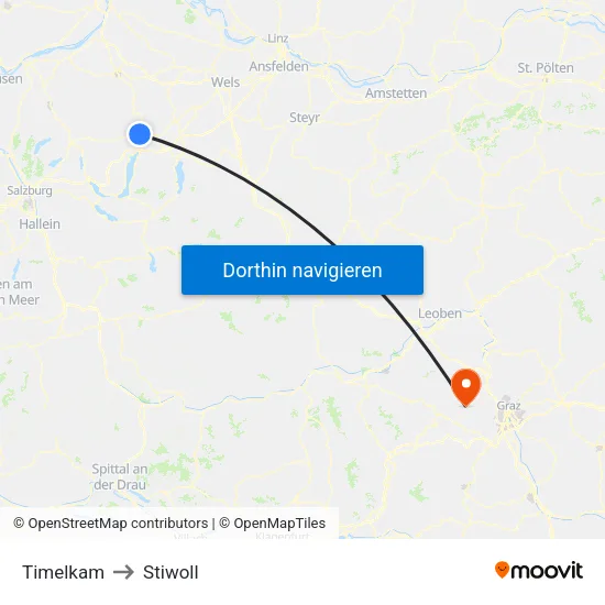 Timelkam to Stiwoll map
