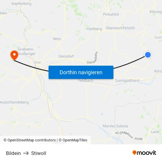 Bildein to Stiwoll map