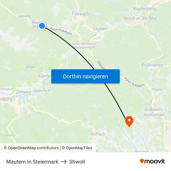 Mautern In Steiermark to Stiwoll map