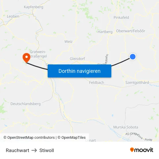 Rauchwart to Stiwoll map