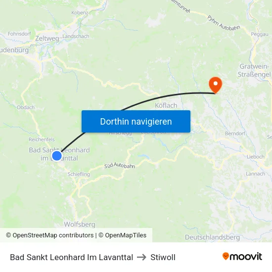 Bad Sankt Leonhard Im Lavanttal to Stiwoll map
