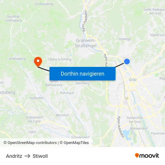 Andritz to Stiwoll map
