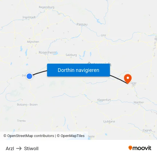 Arzl to Stiwoll map