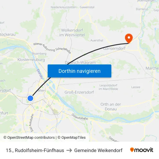 15., Rudolfsheim-Fünfhaus to Gemeinde Weikendorf map