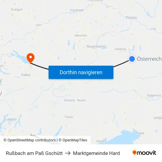 Rußbach am Paß Gschütt to Marktgemeinde Hard map