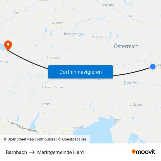 Bärnbach to Marktgemeinde Hard map