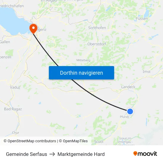 Gemeinde Serfaus to Marktgemeinde Hard map