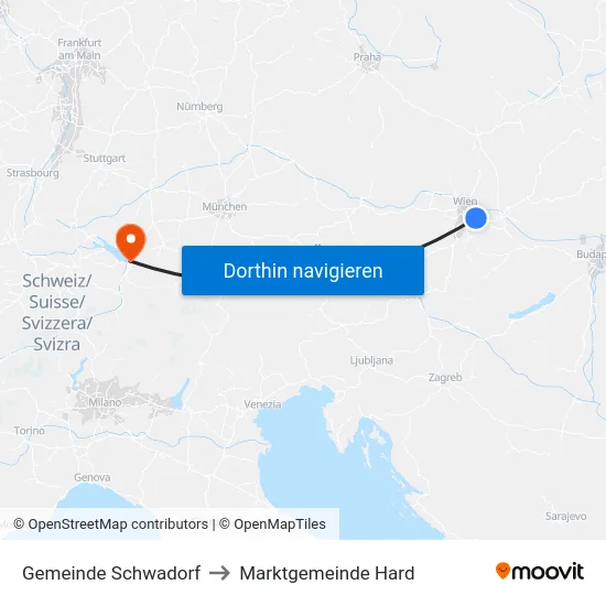 Gemeinde Schwadorf to Marktgemeinde Hard map