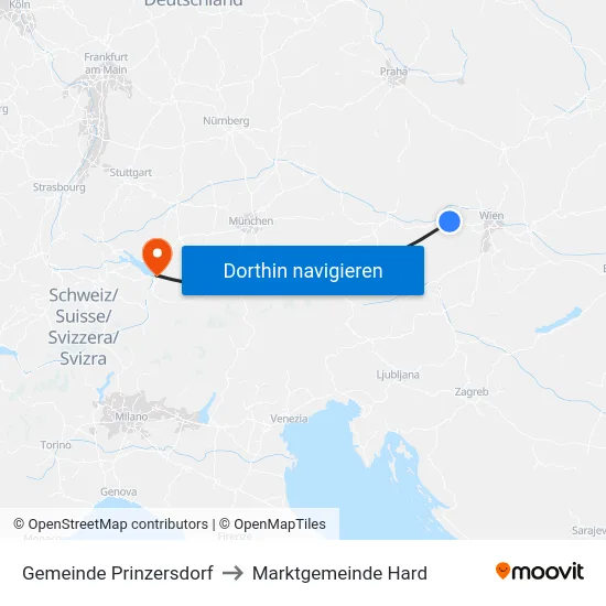 Gemeinde Prinzersdorf to Marktgemeinde Hard map