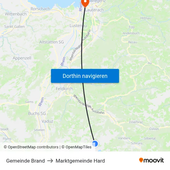 Gemeinde Brand to Marktgemeinde Hard map