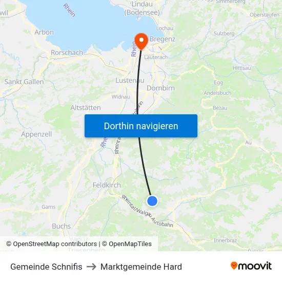Gemeinde Schnifis to Marktgemeinde Hard map