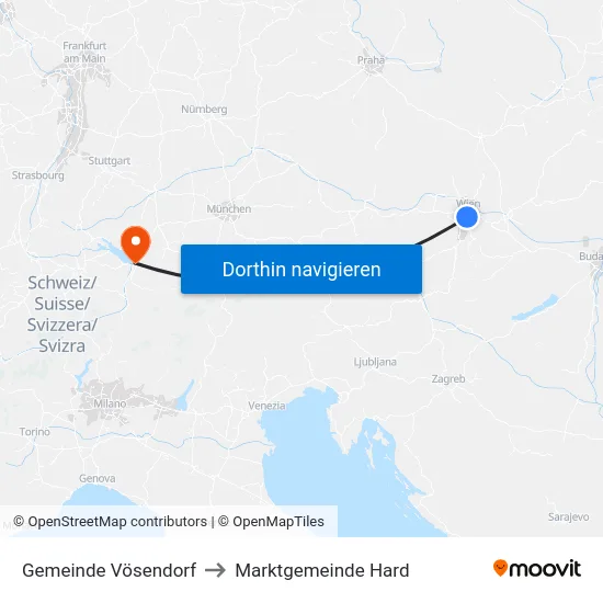 Gemeinde Vösendorf to Marktgemeinde Hard map
