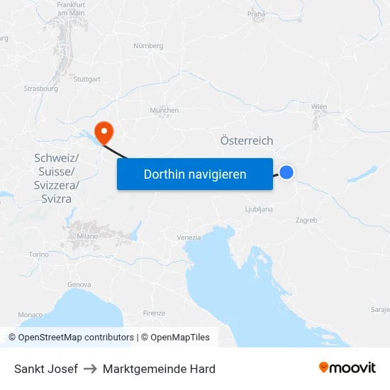 Sankt Josef to Marktgemeinde Hard map