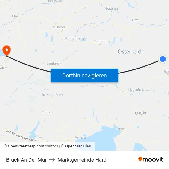 Bruck An Der Mur to Marktgemeinde Hard map