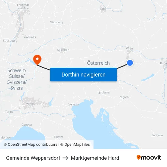 Gemeinde Weppersdorf to Marktgemeinde Hard map