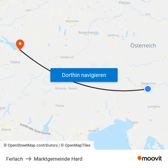 Ferlach to Marktgemeinde Hard map