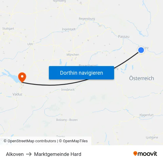 Alkoven to Marktgemeinde Hard map
