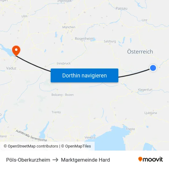 Pöls-Oberkurzheim to Marktgemeinde Hard map