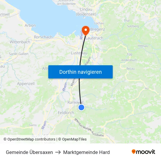 Gemeinde Übersaxen to Marktgemeinde Hard map
