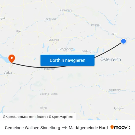 Gemeinde Wallsee-Sindelburg to Marktgemeinde Hard map