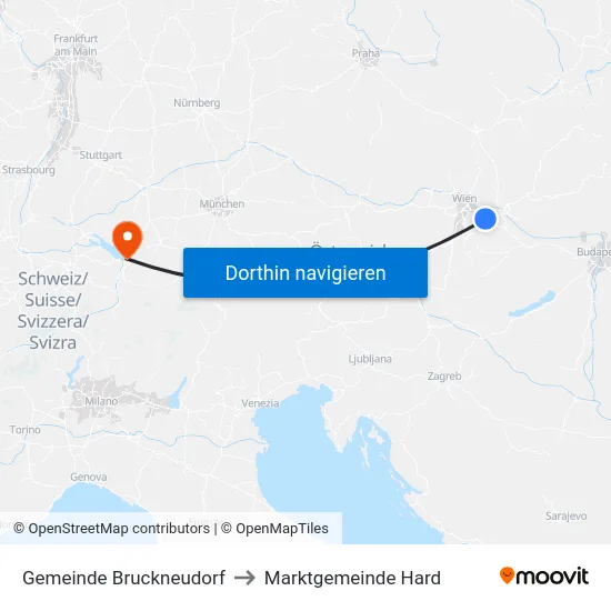 Gemeinde Bruckneudorf to Marktgemeinde Hard map