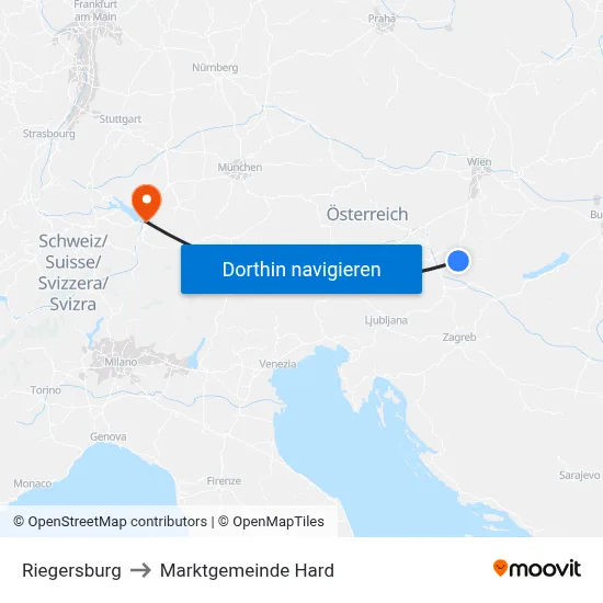 Riegersburg to Marktgemeinde Hard map