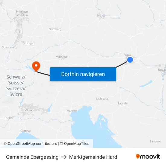 Gemeinde Ebergassing to Marktgemeinde Hard map
