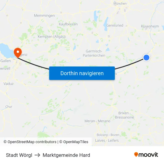 Stadt Wörgl to Marktgemeinde Hard map