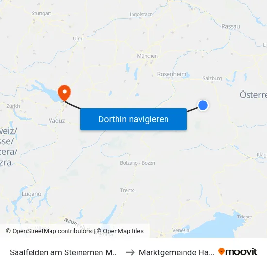 Saalfelden am Steinernen Meer to Marktgemeinde Hard map
