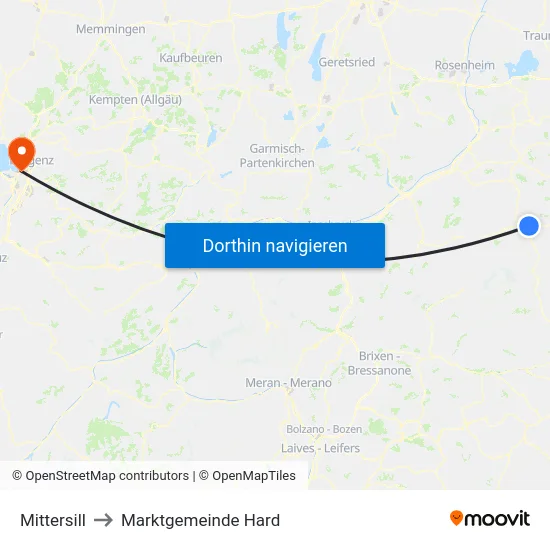 Mittersill to Marktgemeinde Hard map