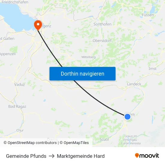 Gemeinde Pfunds to Marktgemeinde Hard map