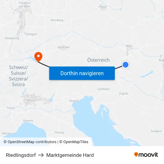 Riedlingsdorf to Marktgemeinde Hard map