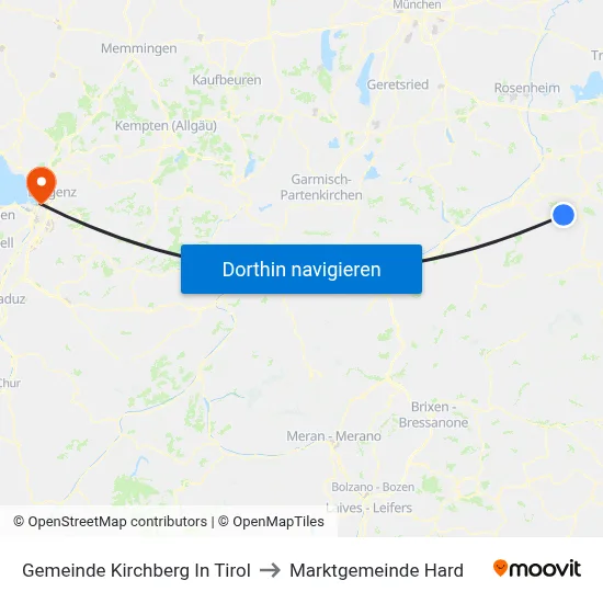 Gemeinde Kirchberg In Tirol to Marktgemeinde Hard map
