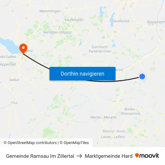 Gemeinde Ramsau Im Zillertal to Marktgemeinde Hard map