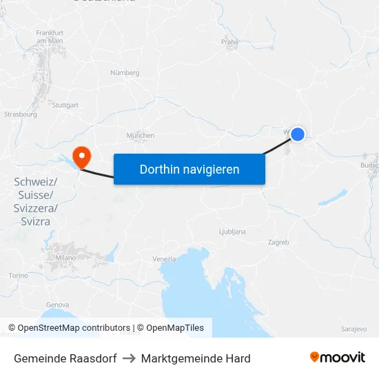 Gemeinde Raasdorf to Marktgemeinde Hard map