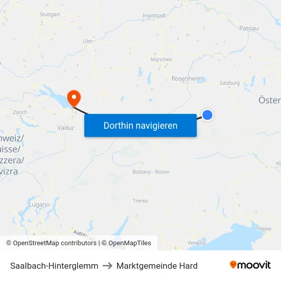 Saalbach-Hinterglemm to Marktgemeinde Hard map