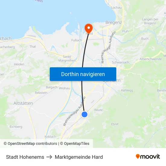 Stadt Hohenems to Marktgemeinde Hard map