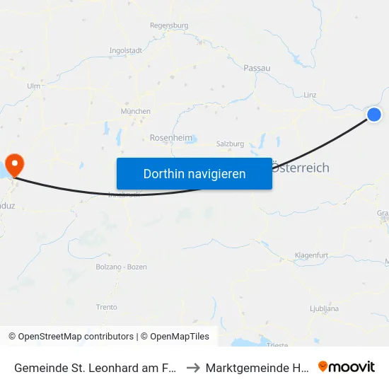 Gemeinde St. Leonhard am Forst to Marktgemeinde Hard map