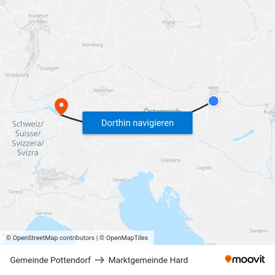 Gemeinde Pottendorf to Marktgemeinde Hard map