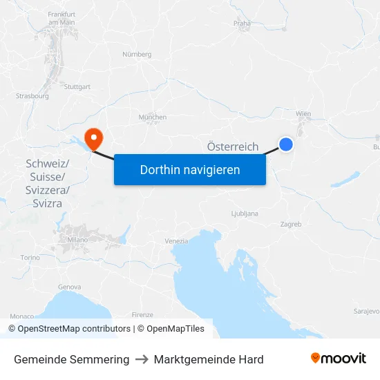 Gemeinde Semmering to Marktgemeinde Hard map