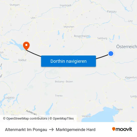 Altenmarkt Im Pongau to Marktgemeinde Hard map