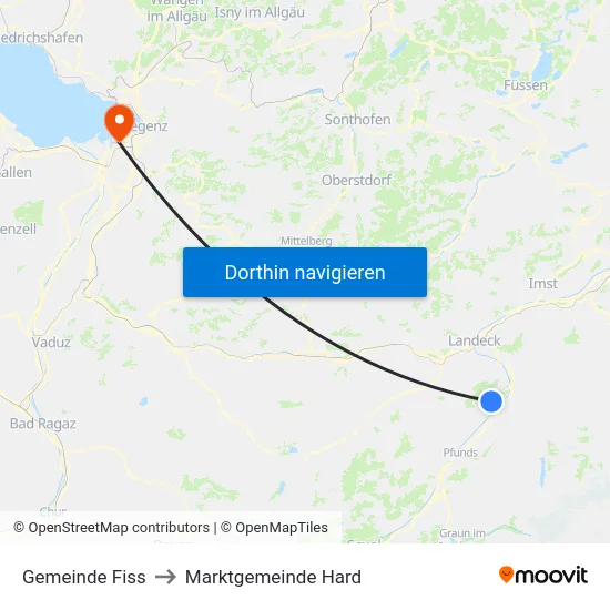 Gemeinde Fiss to Marktgemeinde Hard map
